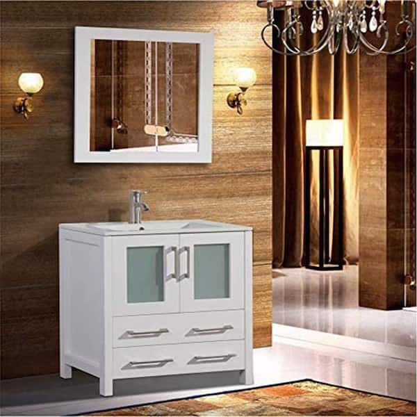 GLAM MARY WHITE VANITY WITH CLEAR GLASS TOP