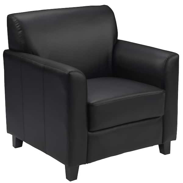 Flash Furniture Black Hercules Diplomat Series Leather Soft Side Reception Chair, Ergonomic Lobby Chair with Cushions and Flared Arms