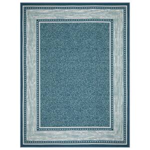 Ottohome Collection Non-Slip Rubberback Bordered Design 5x7 Indoor Area Rug, 5 ft. x 6 ft. 6 in., Blue