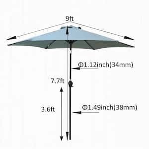 9 ft. Metal Market Tilt Patio Umbrella in Frosty Green with Push Button Tilt and Crank for Table Backyard Garden Deck