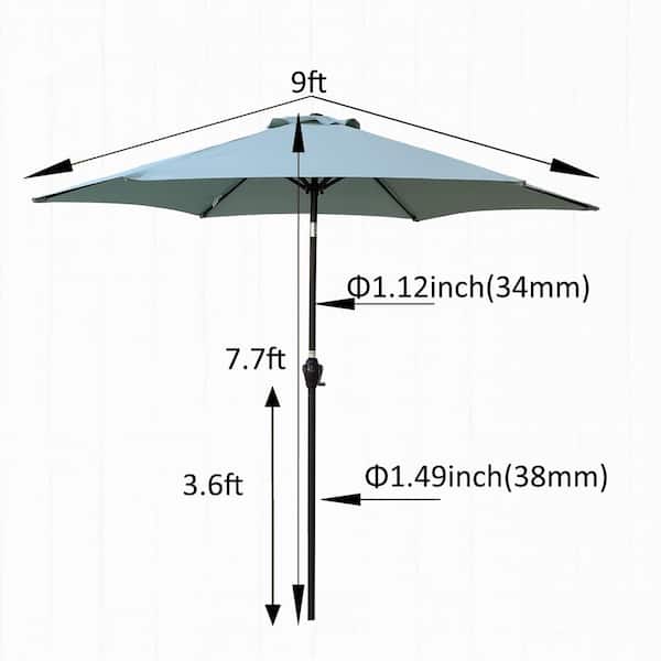 GAWEZA 9 ft. Metal Market Tilt Patio Umbrella in Frosty Green with Push Button Tilt and Crank for Table Backyard Garden Deck