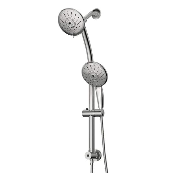 PERLIRIA INC 5-Spray 5 in. Wall Mount Fixed and Handheld Shower Head, Dual Shower Heads with Hose 1.8 GPM in Chrome