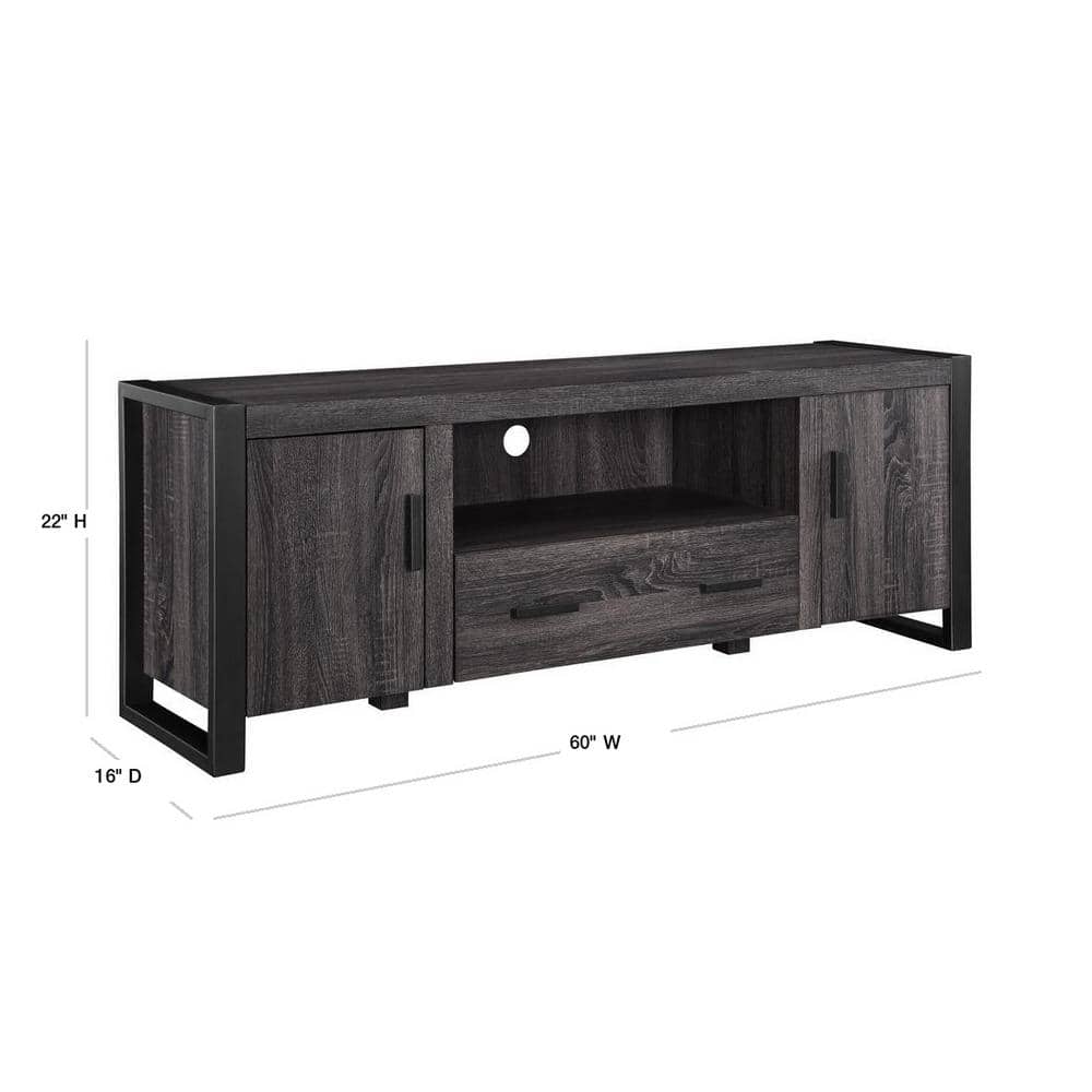 Gray Charcoal 60" Industrial Wood TV Stand with Cabinets
