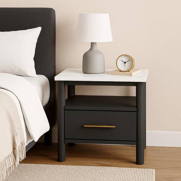 Mooran Black and White 1-Drawer 16.5 in. W Nightstand