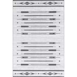 Katia Machine Washable Light Gray 5 ft. x 8 ft. Southwestern Indoor/Outdoor Area Rug