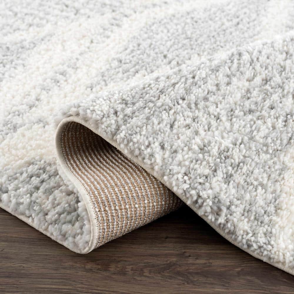 Gray and Cream Shaggy Runner Rug with Plush Pile