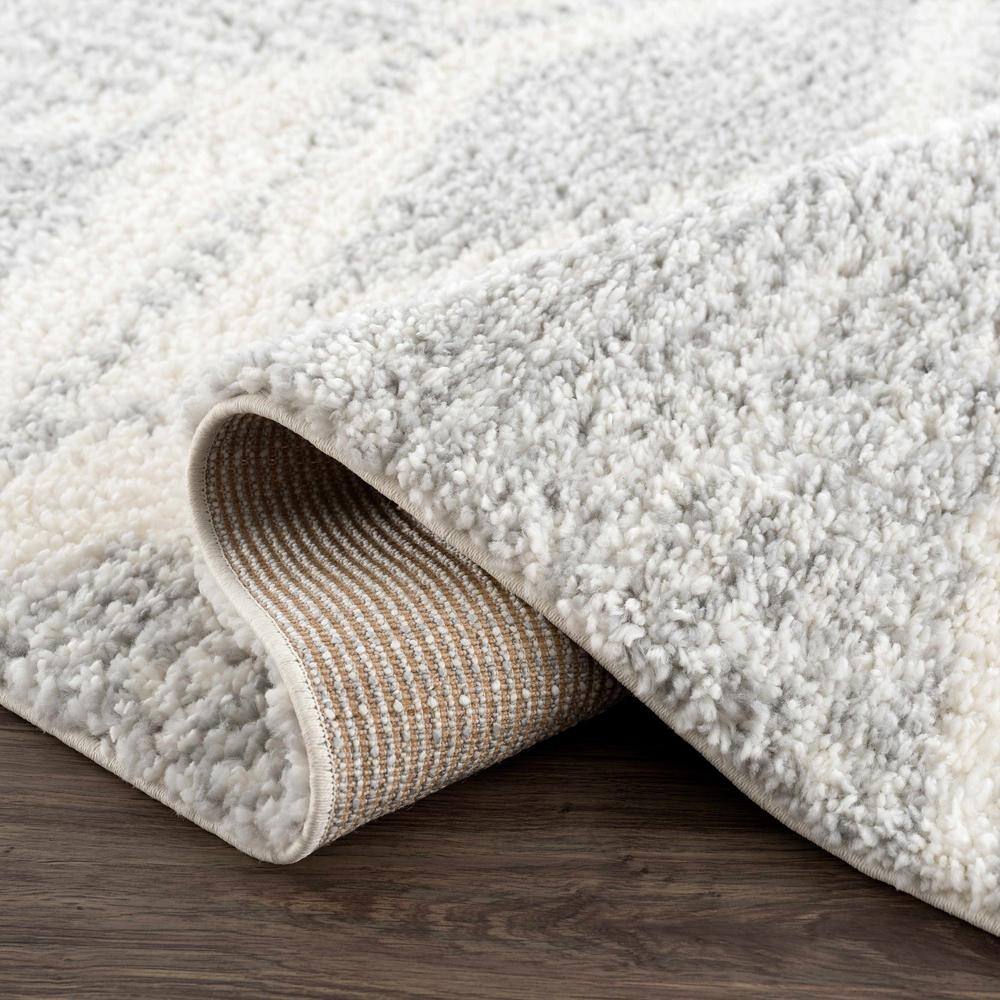 Gray and Cream Geometric Shag Area Rug 6'7" x 9'