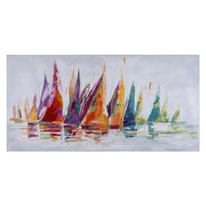 27.6 in x 55.2 in "Rainbow Afloat" Hand Painted Canvas Wall Art