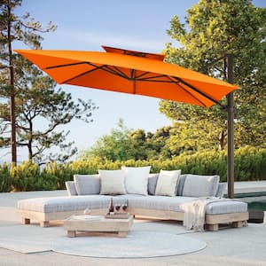 11 ft. Square Cantilever Umbrella Patio Rotation Outdoor Umbrella with Cover in Orange