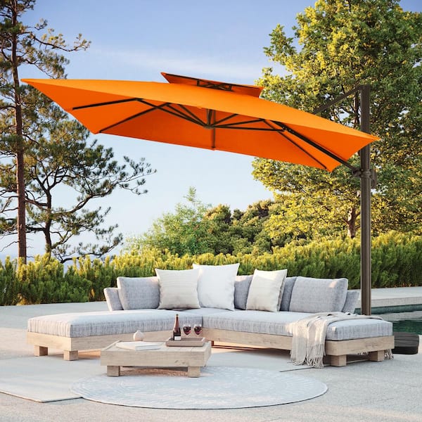JEAREY 11 ft. Square Cantilever Umbrella Patio Rotation Outdoor Umbrella with Cover in Orange