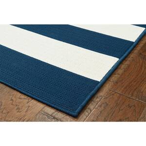 Awning Stripe Blue/Cream 5 ft. x 7 ft. 3 in. Striped Polypropylene Indoor/Outdoor Area Rug