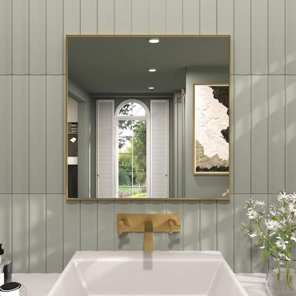 TaiMei Jem 30 in. W x 30 in. H Rectangular Framed Wall Bathroom Vanity Mirror in Brushed Gold