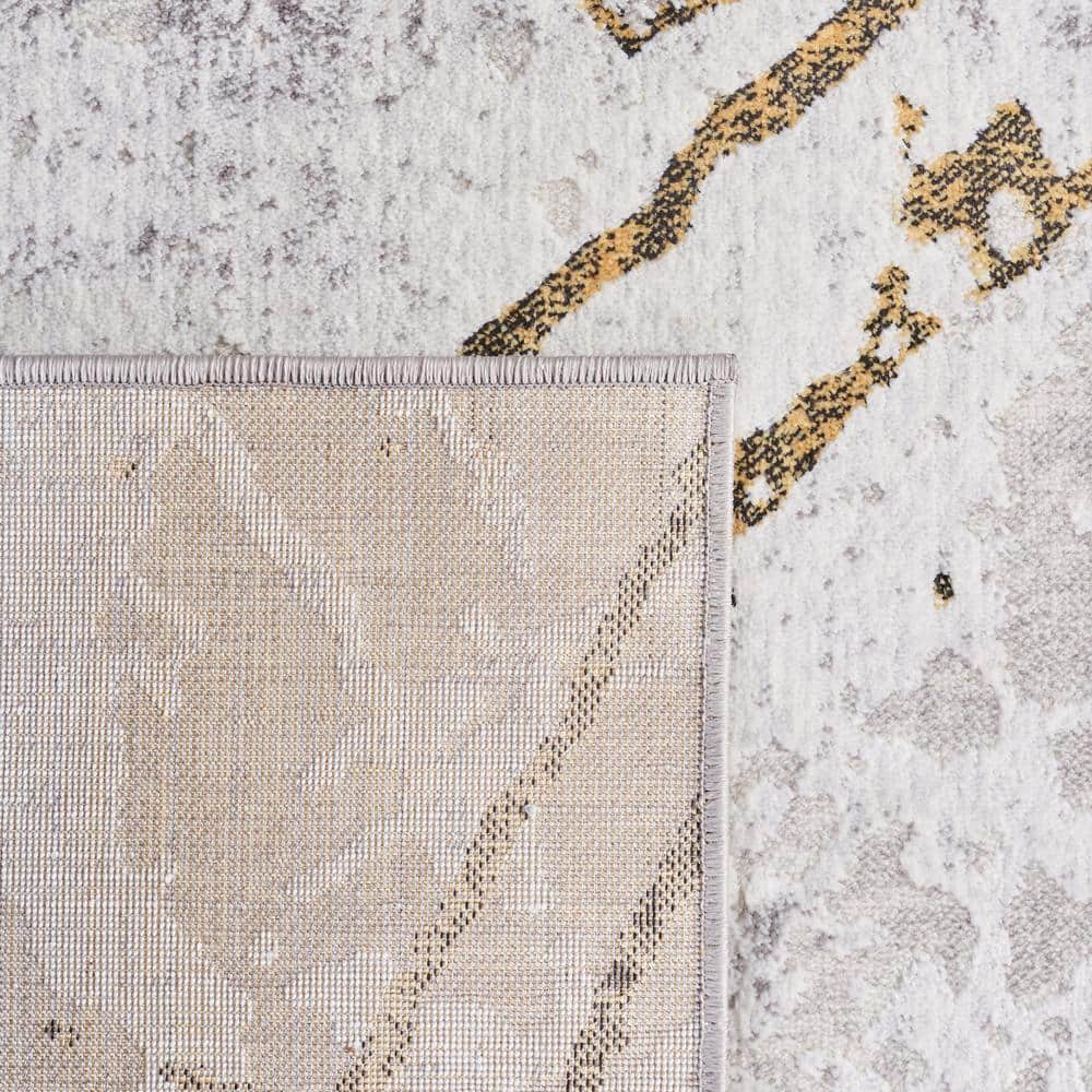 Amelia 5' Round Grey and Gold Abstract Synthetic Rug