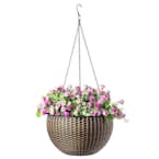 10 in. Self Watering Bronze Plastic Hanging Basket Flower Planter