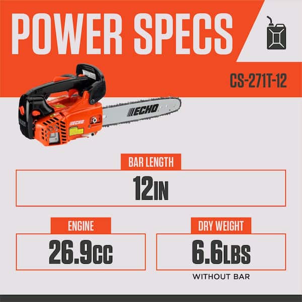 〜eacc〜 ECHO 12 in. 26.9 cc Gas 2-Stroke Chainsaw with Top Handle CS-271T