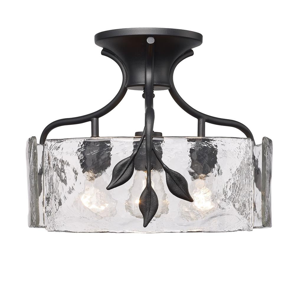 Natural Black Hammered Glass 3-Light Semi-Flush Mount