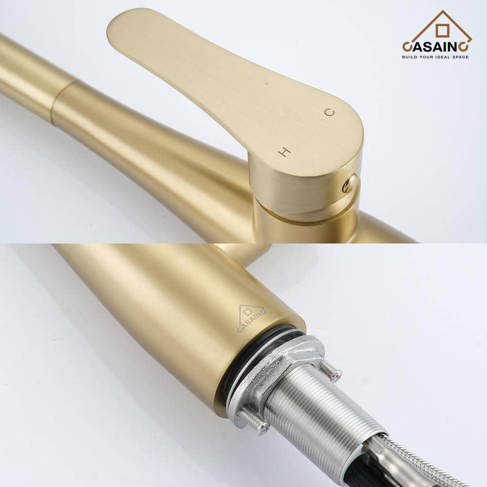 Brushed Gold Stainless Steel Pull-Out Spray Kitchen Faucet