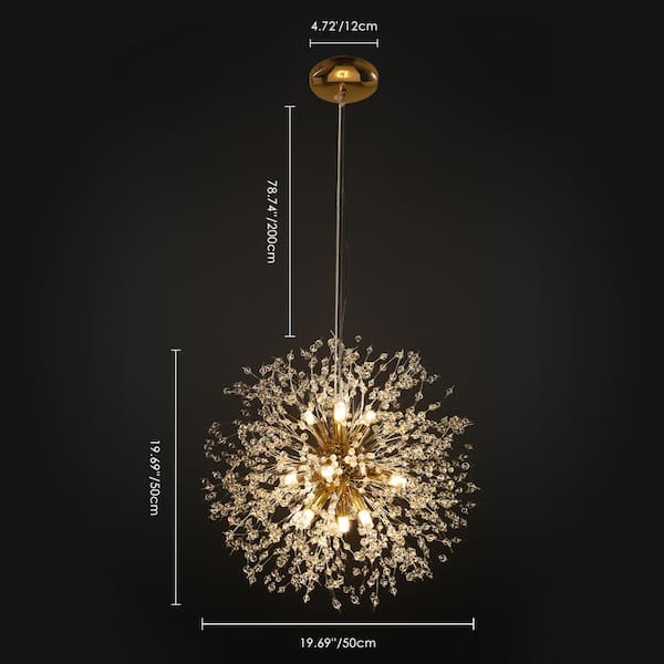 Eli 9-Light Dimmable Gold Starburst Sphere Chandelier with 60 Crystal Strands