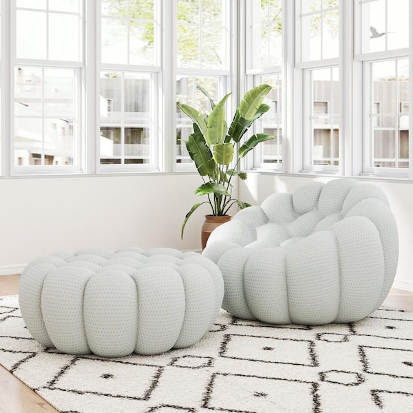 Magic Home (Set of 2) Bubble Couch, 49 in. Gray Mesh Fabric Curved Sectional Sofa Set Accent Chair with Ottoman for Meeting Room