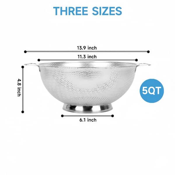 5 qt. Stainless Steel Colander Strainer with Handle for Kitchen Fruits Vegetables Cooking Food, Silver
