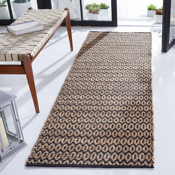 Natural Fiber Beige/Black 3 ft. x 8 ft. Striped Woven Runner Rug