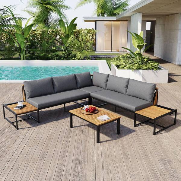 4-Piece Metal Outdoor Patio Loveseat Furniture Set, Sofa Set with