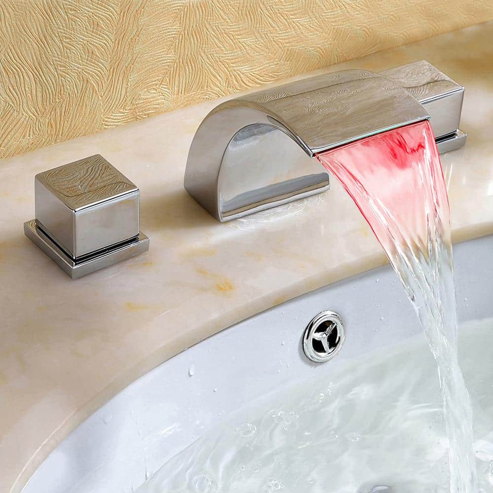Chrome LED Waterfall Bathroom Sink Faucet with Dual Knob Handles