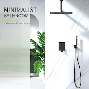 16 in. Single-Handle Spray Square High Pressure Shower Features with Handheld Combo Matte Black (Valve Included)