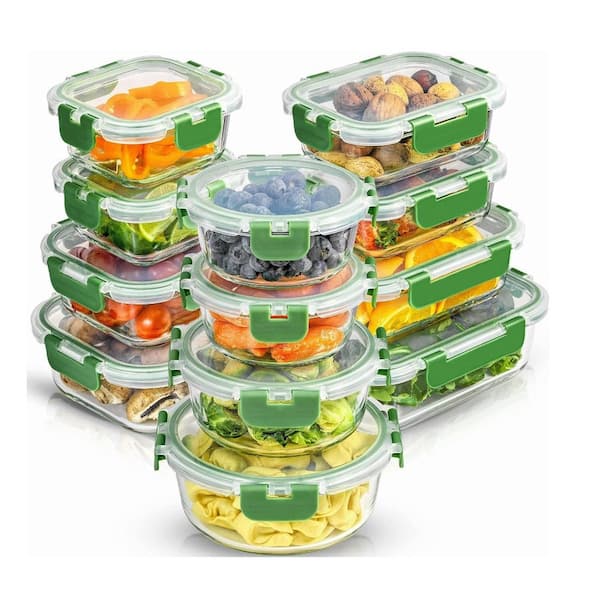 Aoibox 24-pc Borosilicate Glass Storage Containers with Lids, 12-Airtight,  Freezer Safe Food Storage Containers, Green SNPH002IN372 - The Home Depot