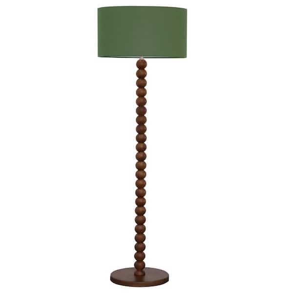 Keazile 61 in. Green Linen Shade Standard Floor Lamp with Walnut