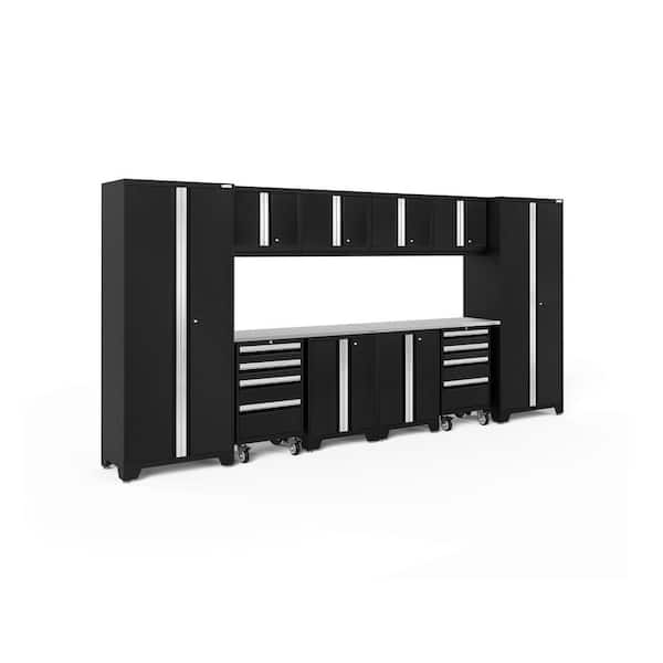 NewAge Products Bold Series 156 in. W x 76.75 in. H x 18 in. D 24-Gauge Steel Garage Cabinet Set in Black (12-Piece)