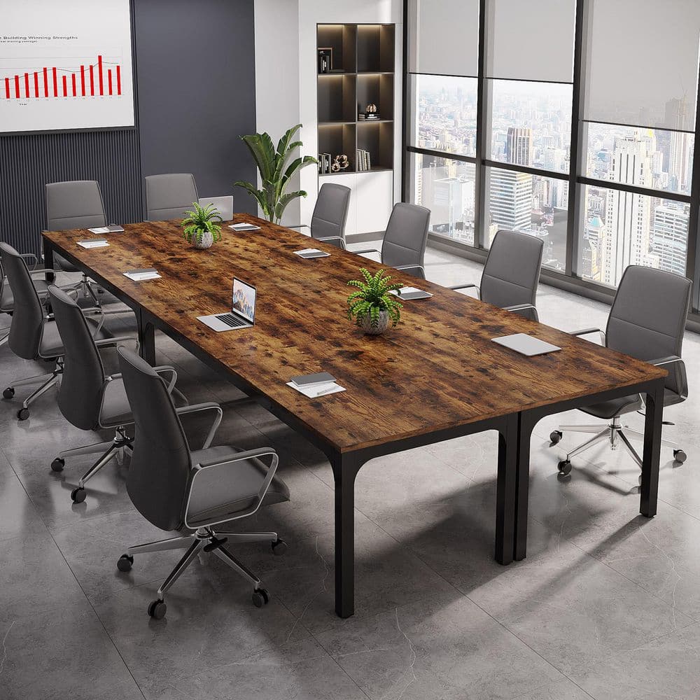 Moronia 78.74in. 4PCS Dark Brown & Black Conference Room Table,Long Office Desk,Seminar Meeting Table Desk for Boardroom