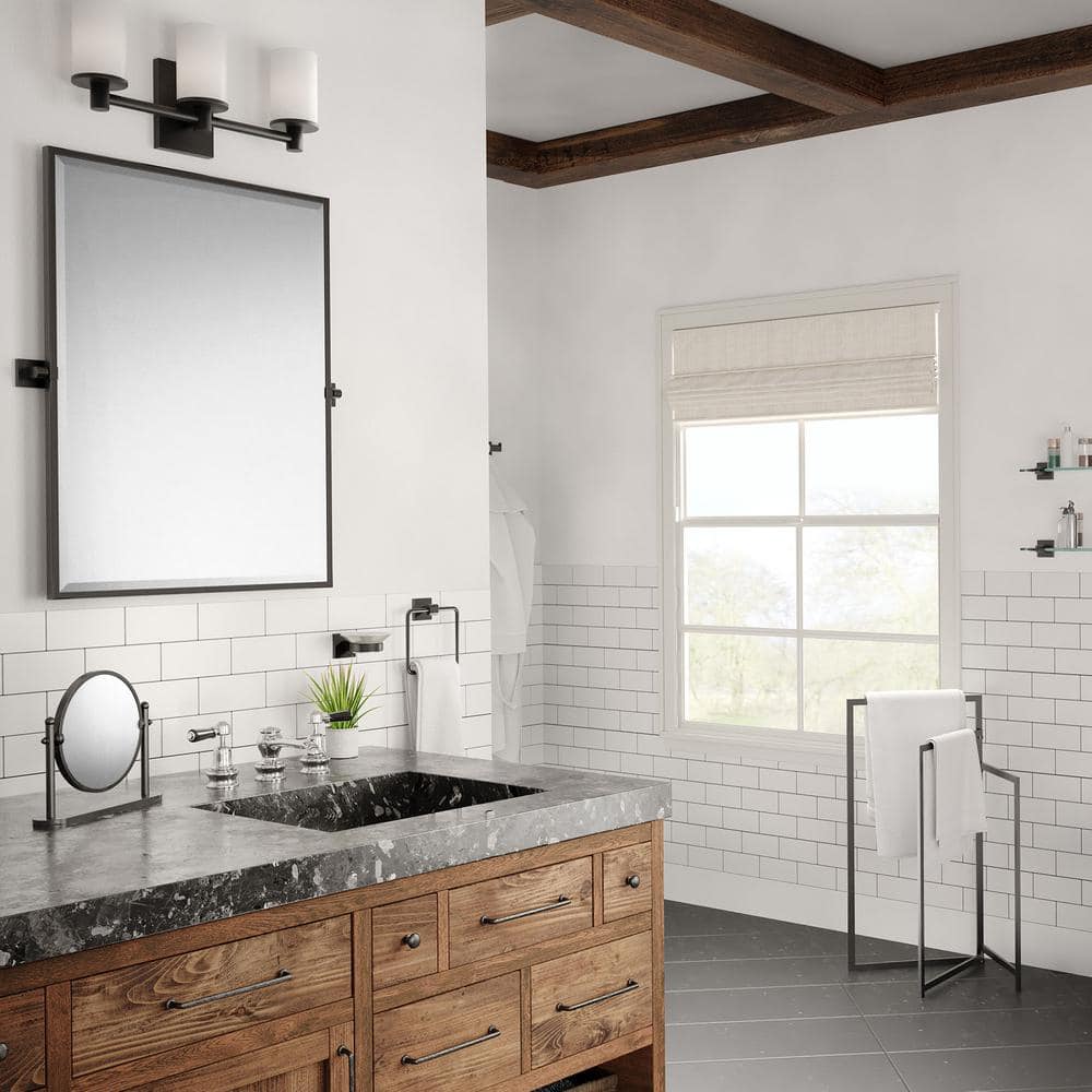 Latitude II Matte Black Metal Framed Bathroom Vanity Mirror 32.5''