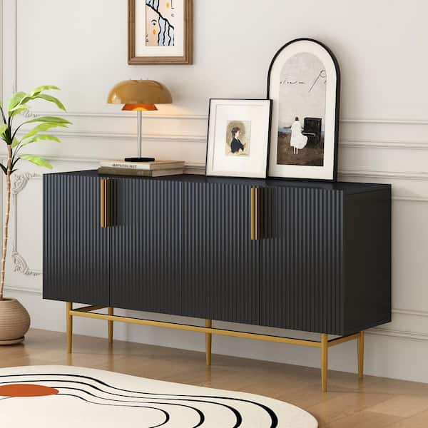 Unbranded Black Wood 60 in. Modern Elegant Sideboard 4-Door Buffet Cabinet Storage Accent Cabinet with Adjustable Shelves