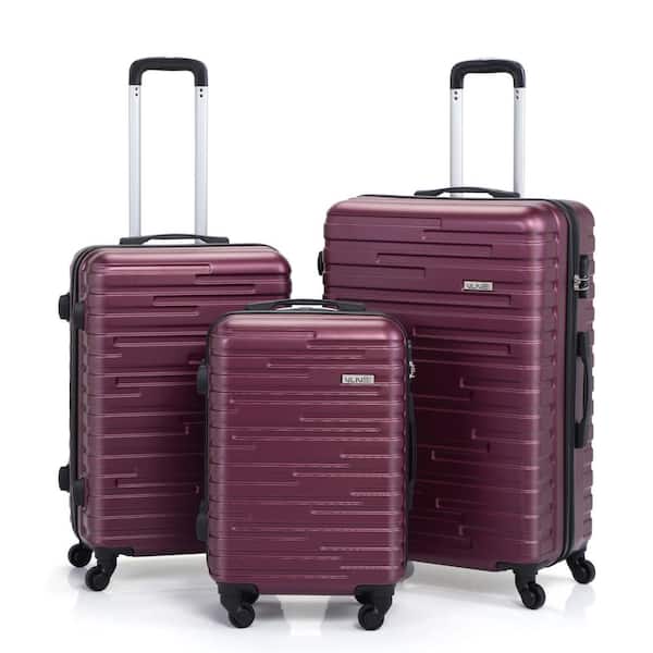 VLIVE 3 Pcs Luggage Travel Set Hard Shell Travel Trolley Rolling Suitcase  ABS+PC with 4 Wheels, Wine Red 