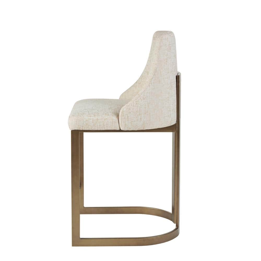 Cream Upholstered Counter Stool with Antique Gold Metal Base
