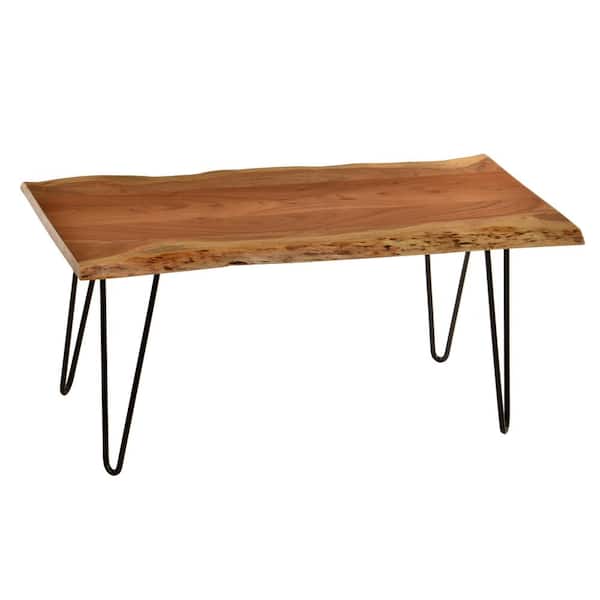 Carolina Forge 40 in. Natural/Black Rectangle Wood Top Coffee Table with Live Edge