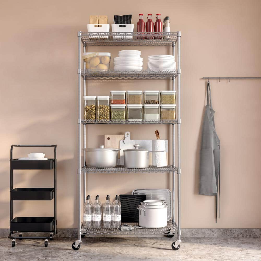 UltraDurable 5-Tier NSF-Certified Steel Wire Shelving with Wheels, 36" x 24"