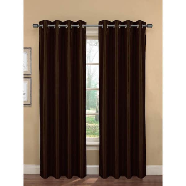 Bella Luna Semi-Opaque Becca Faux Silk 54 in. W x 84 in. L Room Darkening Grommet Extra Wide Curtain Panel in Chocolate