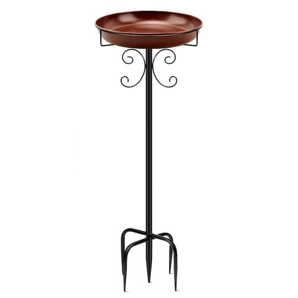 OGETFUUR Heavy Duty 35 in. x 12 in. Brown Metal Solar Bird Bath Feeder Bowl Fountain with Upgraded 5-Pronged Base