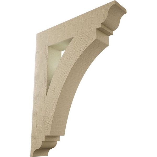 Ekena Millwork 5.5 in. x 36 in. x 28 in. Thorton Traditional Rough Cedar Woodgrain Timberthane Polyurethane Bracket, Primed Tan