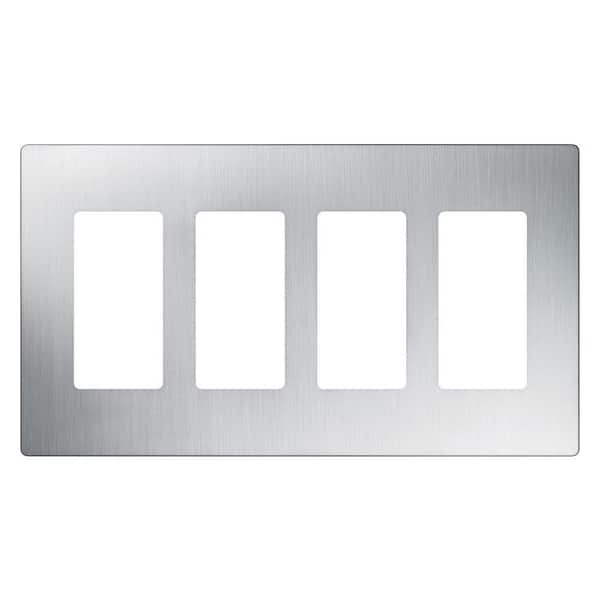 Lutron Claro 4 Gang Wall Plate for Decorator/Rocker Switches, Stainless Steel (CW-4-SS) (1-Pack)