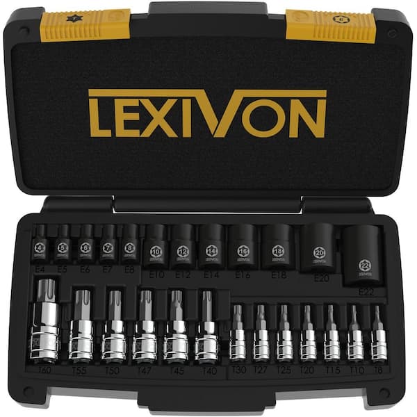 Master Torx Bit and Socket Set, Premium S2 Alloy & Cr-V Steel, 25-Piece, Bit Socket T8-T60 & E-Torx E4-E22, Heavy-Duty