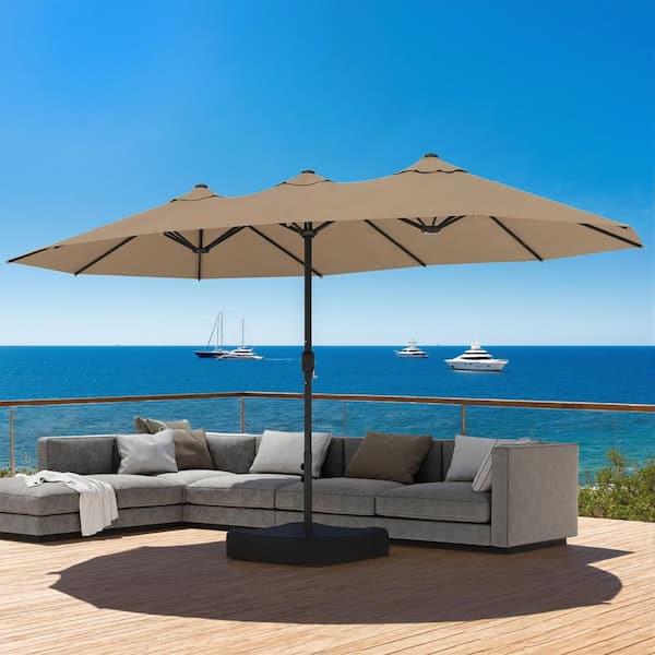 15 ft patio umbrella outdoor umbrella with crank and LATTOY 15 ft. Outdoor Market Patio Umbrella, Double Sided Umbrella with  Crank, Base and Sandbags in Beige HD2-A-E16A-BGE