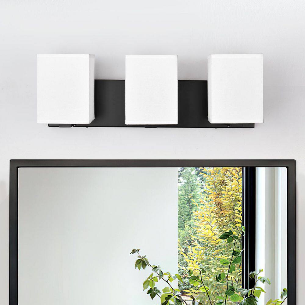 Modern 20.5 in. 3 Light Black Bathroom Vanity Light with White Rectangular Fabric Shade price history on PriceWatchPro