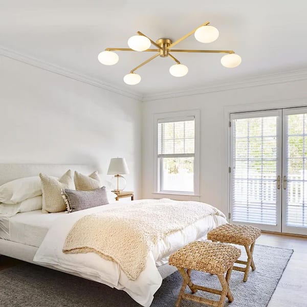 Y'INSP Lumo Orb 45.2 in. 6-Light Brushed Gold Mid-Century Pendant