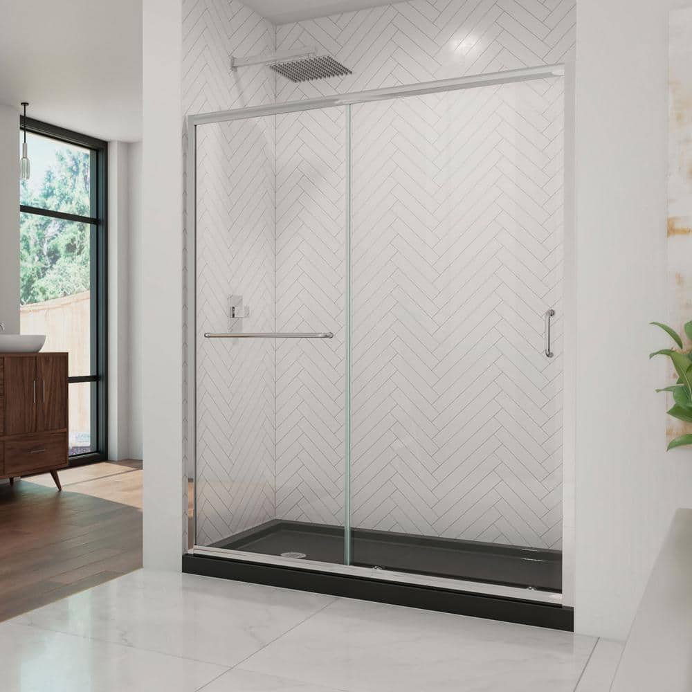 Infinity-Z 36 in. x 60 in. Semi-Frameless Sliding Shower Door in Chrome with Left Drain Shower Base in Black price history on PriceWatchPro