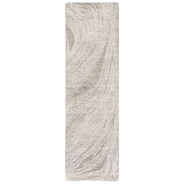 Abstract 2 ft. x 14 ft. Charcoal/Ivory Classic Marble Runner Rug