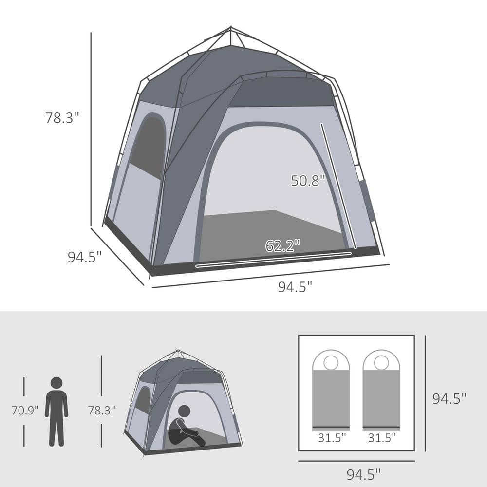 Gray Three Season 4 Person Camping Tent with Carry Bag