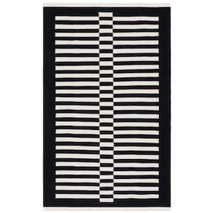 Striped Kilim Black Ivory 3 ft. x 5 ft. Border Striped Area Rug